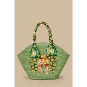 Green Coconut Toucan Raffia Shell Tote